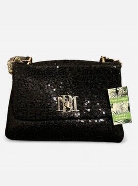 Badgley Mischka Black Sequin Shoulder Bag with Gold Hardware